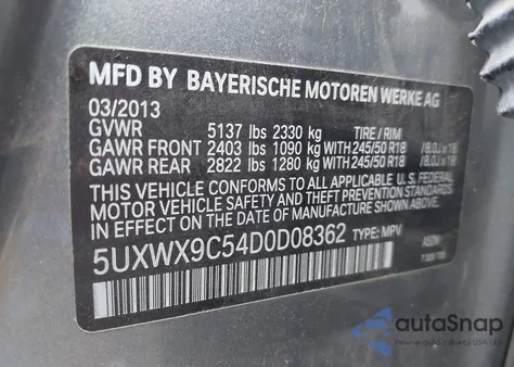 2013 BMW X3 xDrive28I from USA, damaged, VIN 5UXWX9C54D0D08362